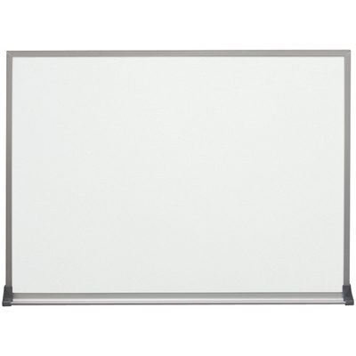 BMA2418.jpg The MH-USA 2 x 1 1/2 Standard Melamine Dry Erase Board features a silver frame and marker tray, offering a clean surface for writing or drawing, set against a plain background to inspire creativity and organization.