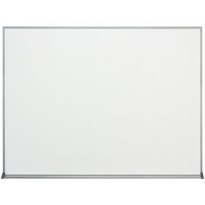 The MH-USA 4 x 3 Standard Melamine Dry Erase Board features a smooth, even texture on its blank white surface, bordered by a thin metallic frame. It stands upright, ready for ideas without additional features visible.