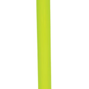The Vestil Safety Bollard 36 X 4-1/2 in fluorescent yellow, with its black cap and two diagonal stripes, mounts securely on a square base, enhancing visibility and safety.