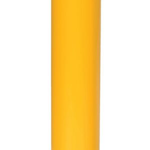 The Vestil Steel Pipe Safety Bollard 48 X 6-5/8 In stands at 48 inches tall, with a thickness of 6-5/8 inches. It is prominently yellow with black diagonal stripes near the top and includes a flat metal base for sturdy mounting.