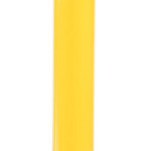The Vestil Steel Pipe Safety Bollard 62 x 5-1/2 In enhances visibility and security with its yellow body, black top, and base. Its smooth reflective surface aids traffic control, and the pre-drilled base allows easy ground bolting.