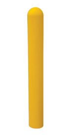 The Vestil Plastic Bollard Post Cover 36 x 7.375 beautifully fits the yellow cylindrical bollard with a rounded top against a clean white background.