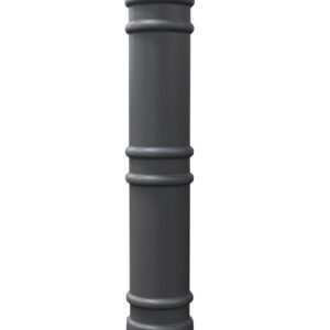The Vestil Metro-Gray Bollard Cover 52 In features a sleek cylindrical design with three evenly spaced ridges, and its slightly wider flat top adds to its sturdy yet simple appearance against a plain white background.
