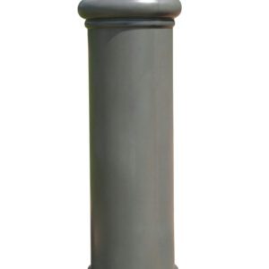 This tall, gray, cylindrical Vestil Pawn-Gray Bollard Cover 49 In has a wide base and smooth surface with a slightly rounded cap and narrow neck. Designed to stand upright, it effectively delineates or protects spaces.