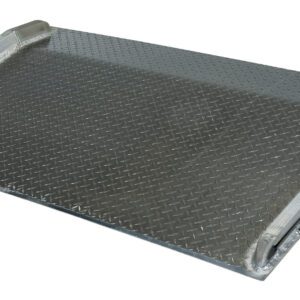 The Vestil Aluminum Truck Dockboard 6000 Lbs 84X30 boasts a sturdy aluminum build and diamond plate surface. Its lightweight design features slightly raised edges and an angled bottom edge for easy access with wheelchairs, scooters, or carts.
