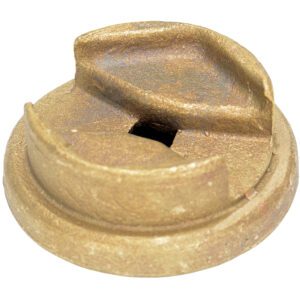 The Vestil Bronze Drum Bung Socket 1/2 In Drive is a round, bronze-colored metal object with a central square hole and two perpendicular raised edges, featuring an industrial design with its textured, slightly worn surface that enhances its rugged appearance.