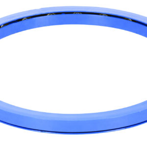 A metallic blue circular ring with a smooth, reflective surface, resembling a component similar to the Vestil Manual Carousel 4000 Lb Capacity 24 In, stands out on a pristine white background.