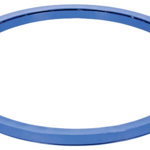 A blue metallic ring, resembling the Vestil Manual Carousel 4000 Lb Capacity 40 In, gleams on a pristine white background with its shiny surface and circular form.