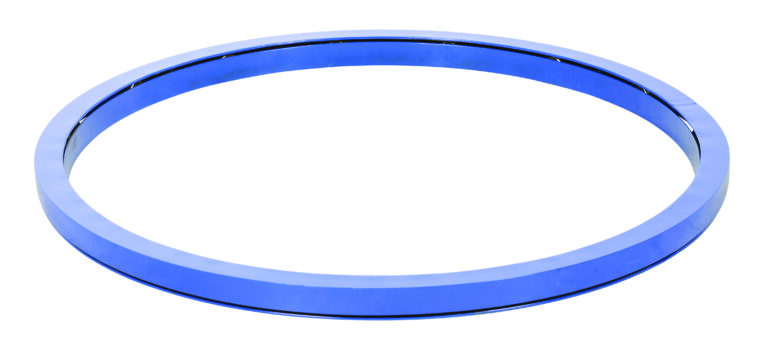 CA-72-2_A.jpg A shiny blue metallic ring, with a 72-inch smooth surface akin to a Vestil Manual Carousel, is seen against a white background. It resembles the 2000 lb capacity structure of the carousel, elegantly reflecting light along its polished edges.