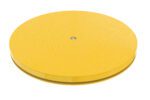 The Vestil Carousel 36 round platform is flat and yellow, with a textured surface and central hole, designed for industrial use to rotate heavy objects efficiently with a 4000# capacity.