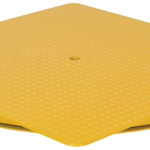 The Vestil Hd King Pin Carousel 6000 Lb 48W X 48L showcases a yellow square platform with a textured, raised pattern elegantly on a circular base.