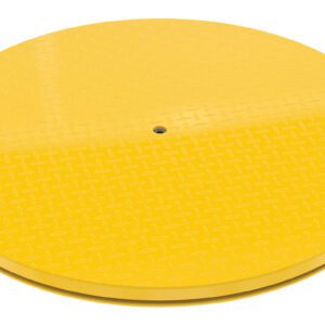 The Vestil Carousel 60 Round 6000# Capacity is a durable, efficient platform with a yellow textured diamond surface and central hole. It measures 60 inches in diameter and can support up to 6,000 pounds.