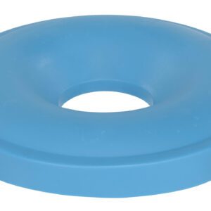 A blue, doughnut-shaped rubber ring with a smooth surface resembles the Vestil Drum Recycling Lid 55 Gal Drum Blue 7 In. The object features a central hole and appears to be an inflatable swim ring or flotation device commonly used in water activities or therapy.