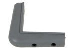 The grey L-shaped plastic bracket, with two bottom holes, is expertly designed to complement the Vestil Rubber Corner Guard 28 Pcs 5/8 Thick set, providing a durable and seamless protective assembly.