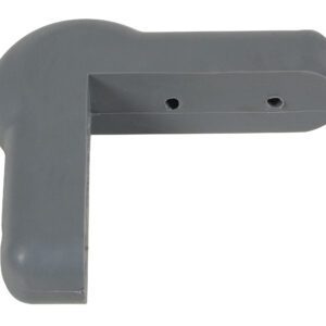 The gray, L-shaped metal bracket has two drilled holes on one side, a rounded end, and flat surfaces. Ideal for use with Vestil Rubber Corner Guard 12 Pcs 1-1/16 Thick to boost protection and durability.