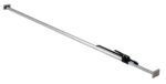 The Vestil One Piece Aluminum Round Cargo Bar has a telescopic design with square rubber pads on each end and an adjustable mechanism, making it perfect for securing loads in vehicle cargo areas.
