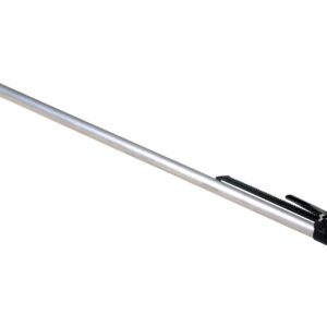 The Vestil One Piece Aluminum Round Cargo Bar has a telescopic design with square rubber pads on each end and an adjustable mechanism, making it perfect for securing loads in vehicle cargo areas.