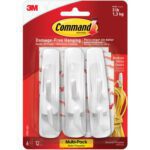 The Command™ Hooks and Strips Value Pack - Medium 17001 (6 Sets) comes in red and yellow packaging, supporting up to 3 lb (1.3 kg) per hook, perfect for damage-free hanging solutions with an image showing cords neatly wrapped in a hook.