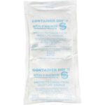 Two white Container Dri® II packets by Süd-Chemie, each sized 10 x 5 3/4 x 1, come in individual bags (32/Case) to protect cargo from moisture, with contact info and usage instructions included.