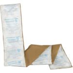 The 10 x 5 3/4 x 1 Container Dri® II Strip (72/Case) is a long, rectangular strip featuring connected white packets with blue text, partially enclosed in brown covering, allowing an elegant view of both sides.