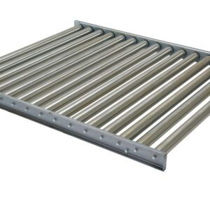 The Vestil Roller Conveyor 60 In 5 K features a durable rectangular steel frame with parallel cylindrical rollers, perfect for the smooth transport of goods. Its sturdy construction ensures reliable operation for loads up to 5,000 lbs.