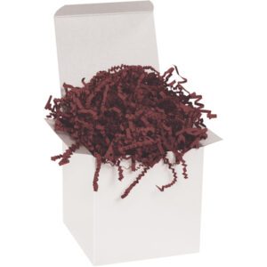 A white gift box lined with MH-USA 10 lb. Burgundy Crinkle Paper adds elegance and sophistication.