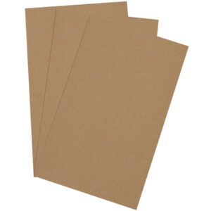 Three sheets of brown construction paper are fanned out against a white background, similar to MH-USA 12 x 24 Chipboard Pads (275 Pads/Case).