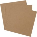 Three overlapping sheets of brown kraft paper, fanned out against a white background, mimic the strong design of MH-USA 16 x 16 Heavy-Duty Chipboard Pads (280 Pads/Case), with edges slightly askew for a casual look.