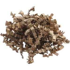 A mound of brown crinkle paper strips, similar to the 20 lb. Kraft Monster Crinkle Paper, is artfully arranged for optimal packaging protection.