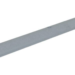 The Vestil Car Stop, a 72-inch long recycled plastic device in gray, features beveled edges and two circular indents on top, isolated against a white background.