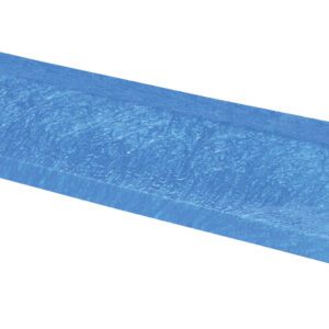 The Vestil Parking Block 24 In Blue features textured surfaces with two circular indentations on top, and its beveled edges create a trapezoidal shape in the side view.