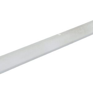 A long, narrow Vestil Car Stop in recycled plastic with a smooth gray finish has a tapered top and flat bottom featuring evenly spaced mounting holes. This 72-inch rectangular object is displayed on a clean white background.