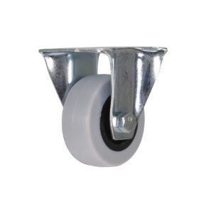 The Vestil 2X4/5 Tpr, Rigid is a gray rubber caster wheel with a metal bracket and shiny metallic finish, perfect for smooth rolling and enhancing the mobility of furniture or equipment.