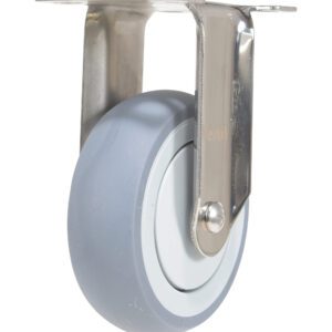 The Vestil 4X1 Tpr Ss Rig Rigid Caster includes a gray rubber wheel on a metal bracket, ideal for improving furniture or equipment mobility with style and durability.