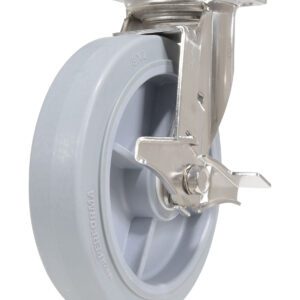 The Vestil 8X2 Tpr Ss Rig Swivel Caster W/Brake features a grey Performa wheel with a metallic mounting bracket and locking mechanism. Its sturdy, industrial design makes it ideal for heavy-duty applications.