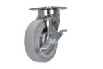 The Vestil 6 X 2 Duratek TPR swivel caster wheel with a metal bracket and brake lever is perfect for mounting under furniture or equipment, offering smooth mobility and secure positioning.