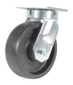 The Vestil 6X2 Glass Filled Nylon Heavy Duty Swivel Caster features a durable wheel on a shiny metal plate, ensuring smooth rotation for improved furniture or equipment mobility.