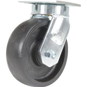 The Vestil 6X2 Glass Filled Nylon Heavy Duty Swivel Caster features a durable wheel on a shiny metal plate, ensuring smooth rotation for improved furniture or equipment mobility.