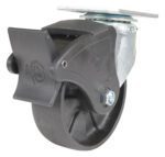 The Vestil 6X2 Glass Filled Nylon Light Duty Swivel/Lock caster features a black wheel and metal mounting plate, with a swivel/lock foot pedal for stability. Ideal for industrial or furniture use, it offers excellent maneuverability and security.