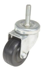 Introducing the Vestil Caster: a swivel caster with a 3-inch wheel diameter, black rubber wheel, and threaded metal stem. Its metal housing ensures smooth 360-degree swiveling for easy maneuverability.