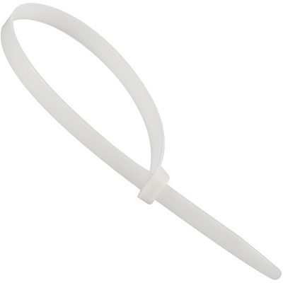 CT18175.jpg The MH-USA 18 175 Lbs Jumbo Cable Ties in natural color feature a serrated surface, showcasing the efficient locking mechanism when looped and partially fastened. Perfect for bundling wires and securing objects, they are available in packs of 100 per case.