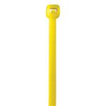 The MH-USA 18 50 lbs yellow cable ties (500/Case) feature a rectangular locking head and textured surface, displayed vertically on a plain white background.