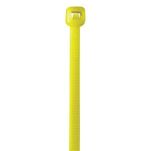 The MH-USA 18 50 Lbs Fluorescent Yellow Cable Ties (500/Case) have a square locking mechanism and textured surface for secure bundling. They are reliable and durable, ideal for various applications.
