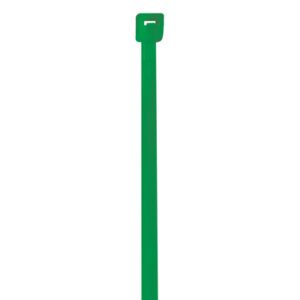 The MH-USA 4 18 Lbs Green Cable Ties (1000/Case) feature a rectangular head against a white background, offering robust and reliable fastening solutions.