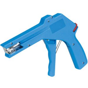The MH-USA CTG702 Cable Tie Gun features a vibrant blue design with a trigger handle for ease of use. Its ergonomic build enhances comfort, and the visible metal staple compartment at the front assures practical functionality.