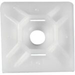 The MH-USA 1 x 1 Natural Cable Tie Mounts (100/Case) have a square, adhesive-backed design with a circular center, slots for securing cables, and a subtle geometric surface pattern.