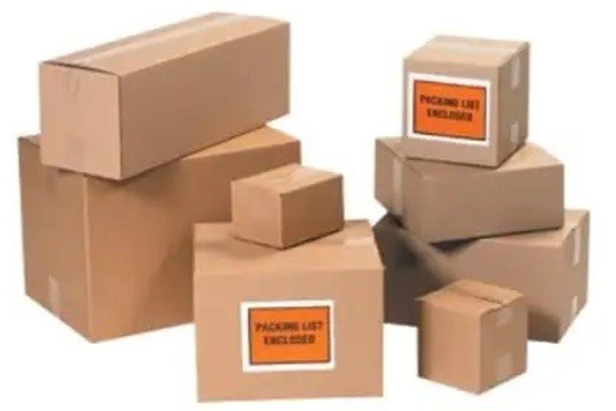 Several cardboard boxes of different sizes, labeled Packing List Enclosed, are stacked together, creating an organized arrangement. This neat assembly suggests they are ready for shipping or storage from MH USAs facilities.