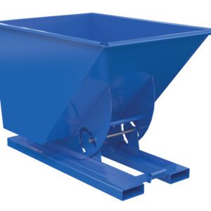 The Vestil Hopper W/O Bump & Dump Hd 1 Cu 6K Blue is an industrial container made for efficient bulk material handling, featuring a large open top, sloped bottom, and forklift slots on its base.