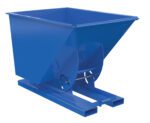 The Vestil Hopper W/O Bump & Dump Md 1 Cu 4K Blue is a metal industrial hopper with a slanted opening on a rectangular base for easy material discharge, perfect for efficiently handling and transporting bulk materials in diverse industrial environments.