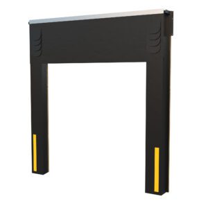The Vestil Dock Seal/Shelter Combo 13 In 8X10 Door has tall side pads, a top header, and yellow reflective strips on each black pads bottom for enhanced visibility and protection during docking.
